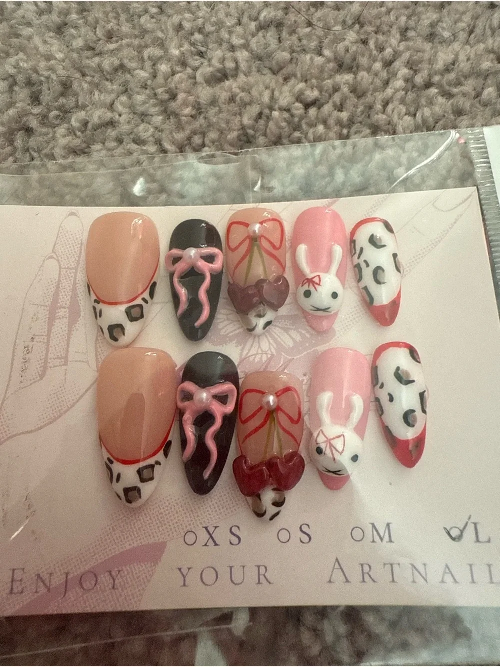 Press On Nails Set SIZE L - Pink Animal & Floral Designs